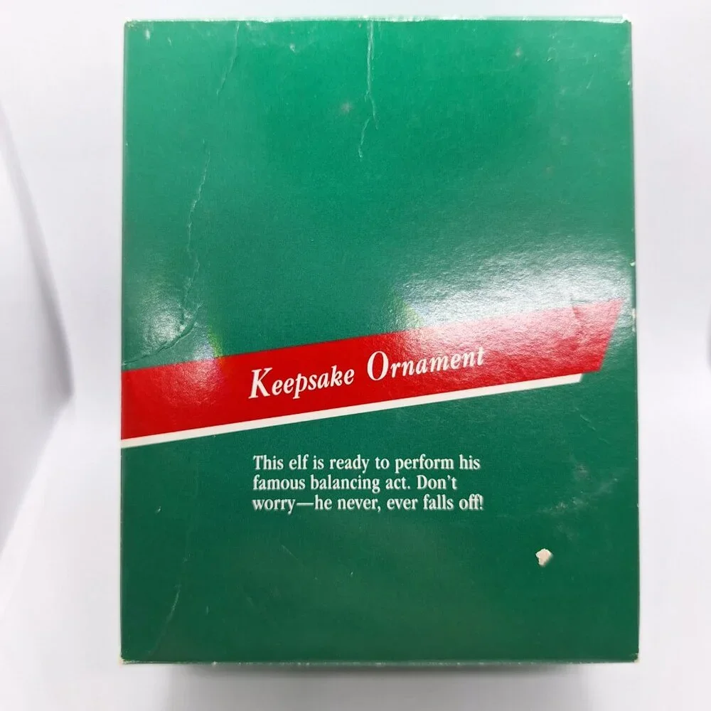 Vintage 1989 Handcrafted Ornament‎ Hallmark Keepsake Balancing Elf In Box